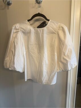 H&M White Puff-Sleeve Blouse